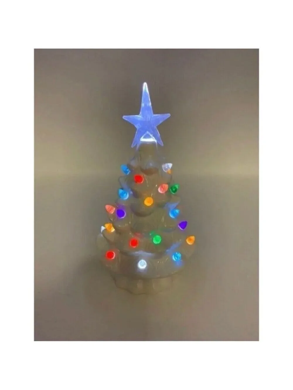 Nostalgia White Christmas Tree 8in Ceramic Light Up Holiday Seasonal Winter Retr